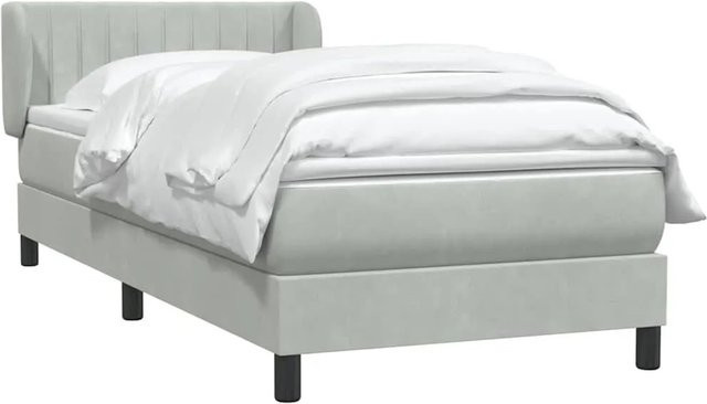 vidaXL Boxspringbett mit Matratze in Hellgrau aus Samt, Hybrid-Design mit Taschenfederkern, B/T/H: 90 x 220 cm - Bild 1