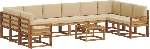 vidaXL Outdoor-Sofagarnitur aus Akazienholz in L-Form mit 11-teiligem Set, Farbe Natur und Beige - Bild 1