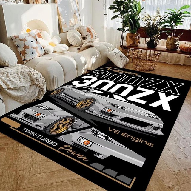 Rutschfester Bodenteppich mit Rennwagen-Motiv von Karpetti, Waschbarer Teppich für Kinderzimmer und Wohnzimmer, B/T: 80 x 50 cm, Mehrfarbig - Bild 1