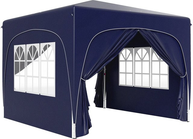 Outsunny Pop Up Gartenpavillon Dunkelblau mit 4 Seitenteilen, faltbarer Pavillon mit UPF 50+ und Tragetasche, B/T/H: 300 x 300 x 230 cm - Bild 1