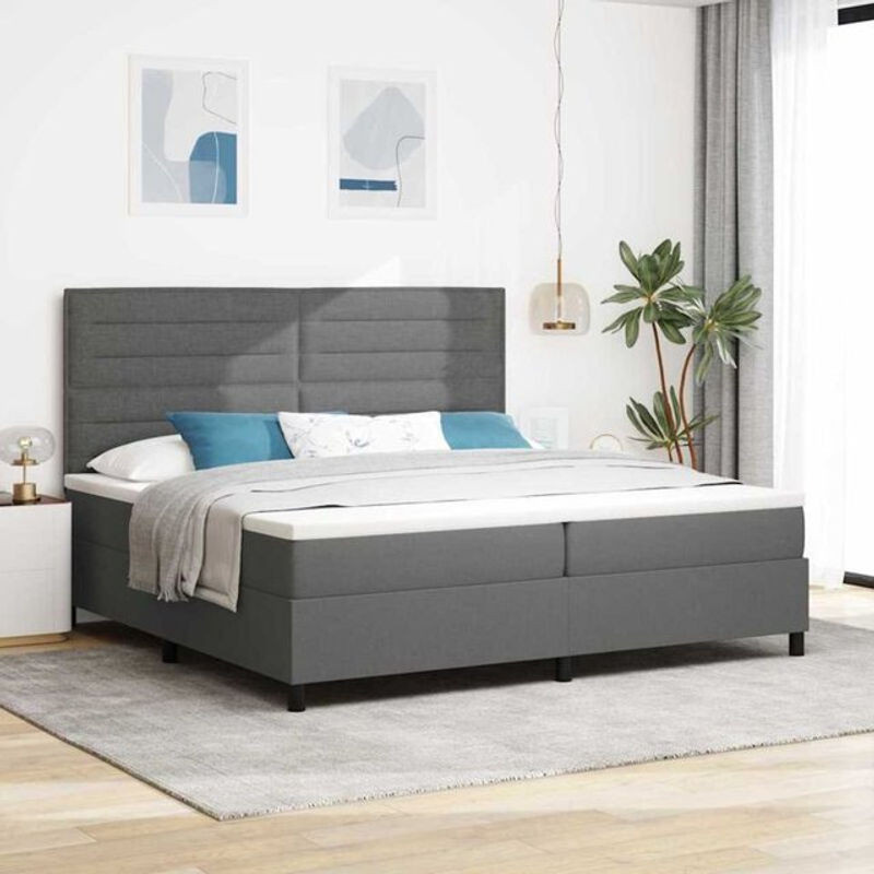 vidaXL Boxspringbett mit Matratze in Grau, modernes Design aus Stoff und Massivholz, B/T: 200 x 200 cm - Bild 1