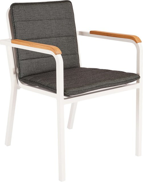 Stern Stapelsessel Pepe aus Aluminium und FSC-zertifiziertem Teak mit Polyacryl-Auflage in Weiß und Seidenschwarz - Bild 1