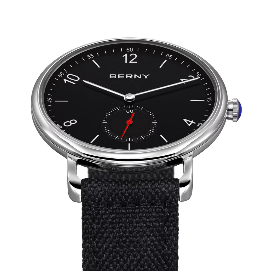 BERNY Armbanduhr Quarz, Edelstahl, Textil/NATO, Schwarz, Herren - Bild 2
