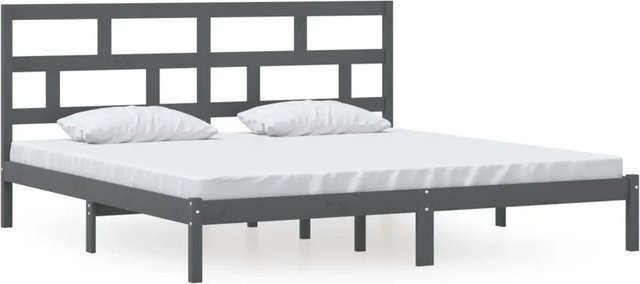 vidaXL Massivholzbett aus Kiefer in Grau, Modernes Bettgestell mit Maserung, B/T: 200 x 200 cm, H: 206 cm - Bild 1