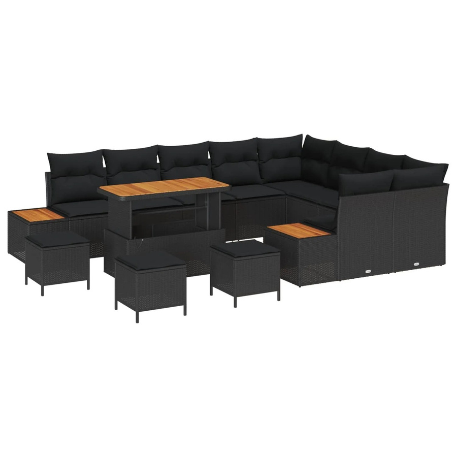 vidaXL Gartensofa-Set aus Polyrattan in Schwarz mit Kissen, Eckelement, Ottoman und Couchtisch - Bild 2