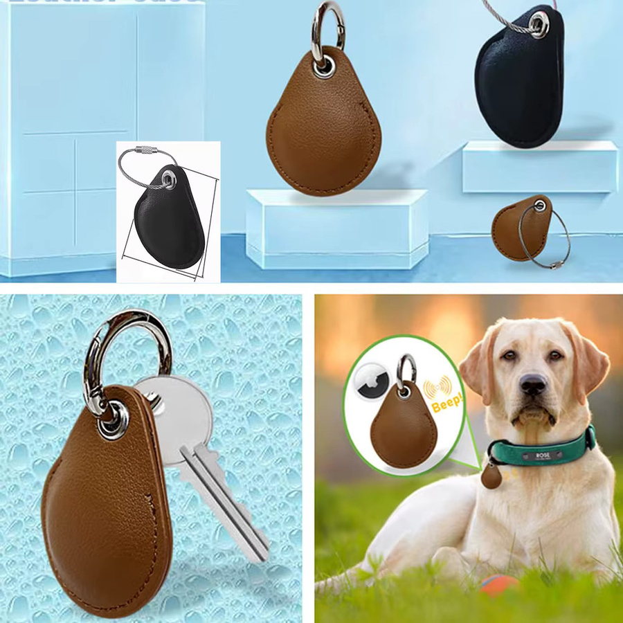 Konouyouko Leder-Schutzhülle für AirTag in Schwarz mit Schlüsselanhänger als GPS-Tracker-Halter für Katzen- und Hundehalsbänder - Bild 5