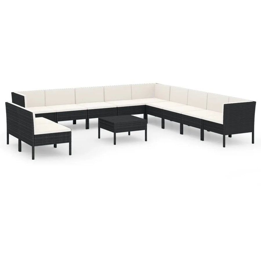 vidaXL 12-teiliges Garten-Lounge-Set in U-Form aus Poly Rattan und pulverbeschichtetem Stahl mit Auflagen in Schwarz - Bild 2