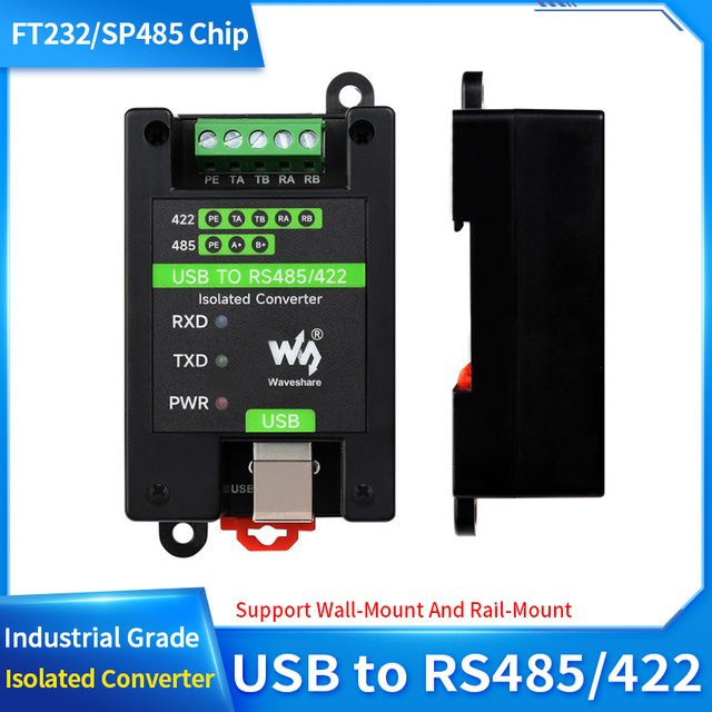 SHCHV USB zu RS485/422 Industrie-Wandler mit FT232RL Chip, isoliert mit transientem Spannungsunterdrücker und Mehrfachschutz, Schwarz - Bild 1