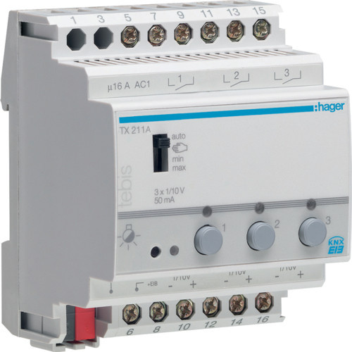 Hager KNX Schalt- und Dimmaktor 3fach 1-10V TX211A in Weiß - Bild 1