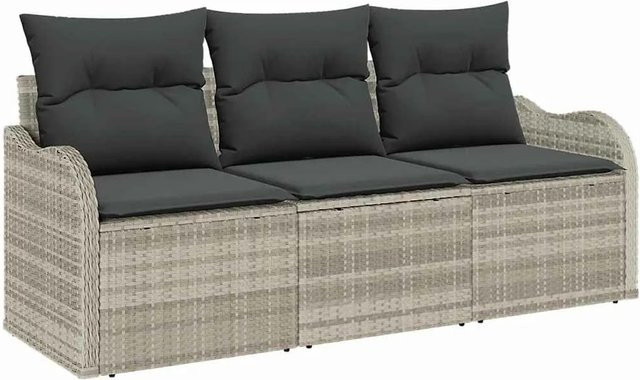 vidaXL Garten-Sofa-Set aus Polyrattan in Hellgrau mit Kissen für Terrasse und Balkon - Bild 1