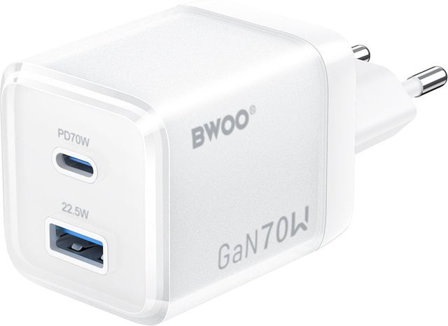 BWOO CDA224 Netzladegerät mit 70W, 3.25A, 1 x USB-A und 1 x USB-C in Weiß - Bild 1
