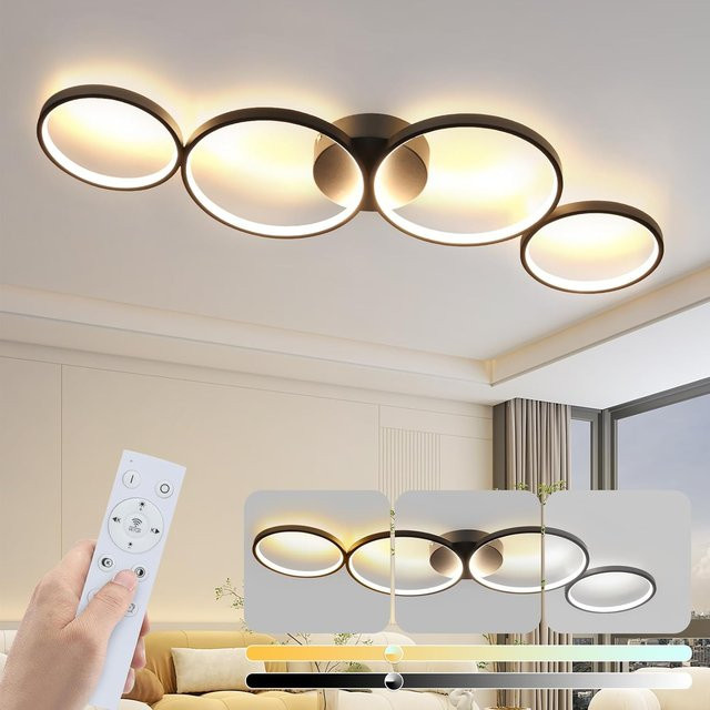Cliheet LED-Deckenleuchte 4-Ring in Schwarz, modern und dimmbar mit Fernbedienung, Durchmesser: 100 cm, 56 W - Bild 1