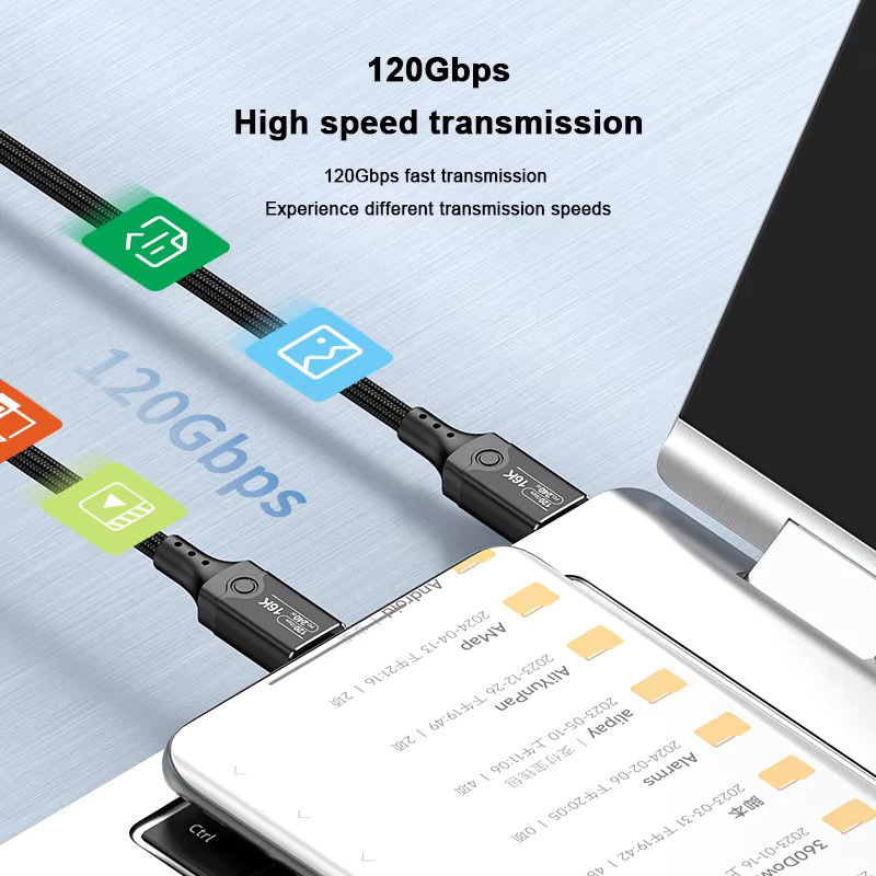 DOONJIEY Thunderbolt 5 USB-C Kabel, 240W Schnellladekabel mit 120 Gbit/s Datensynchronisierung, 16K/8K kompatibel, Schwarz - Bild 3