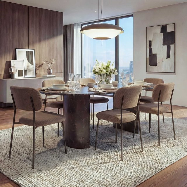 6er-Set Esszimmerstühle MCW-O26 Polsterstühle aus Cord und Metall in Beige - Bild 1