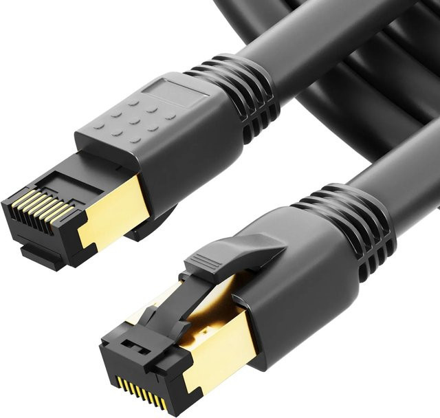 hb-digital Patchkabel CAT 8.1 LAN Kabel S/FTP PimF LSZH Schwarz, Länge: 7,5 m - Bild 1
