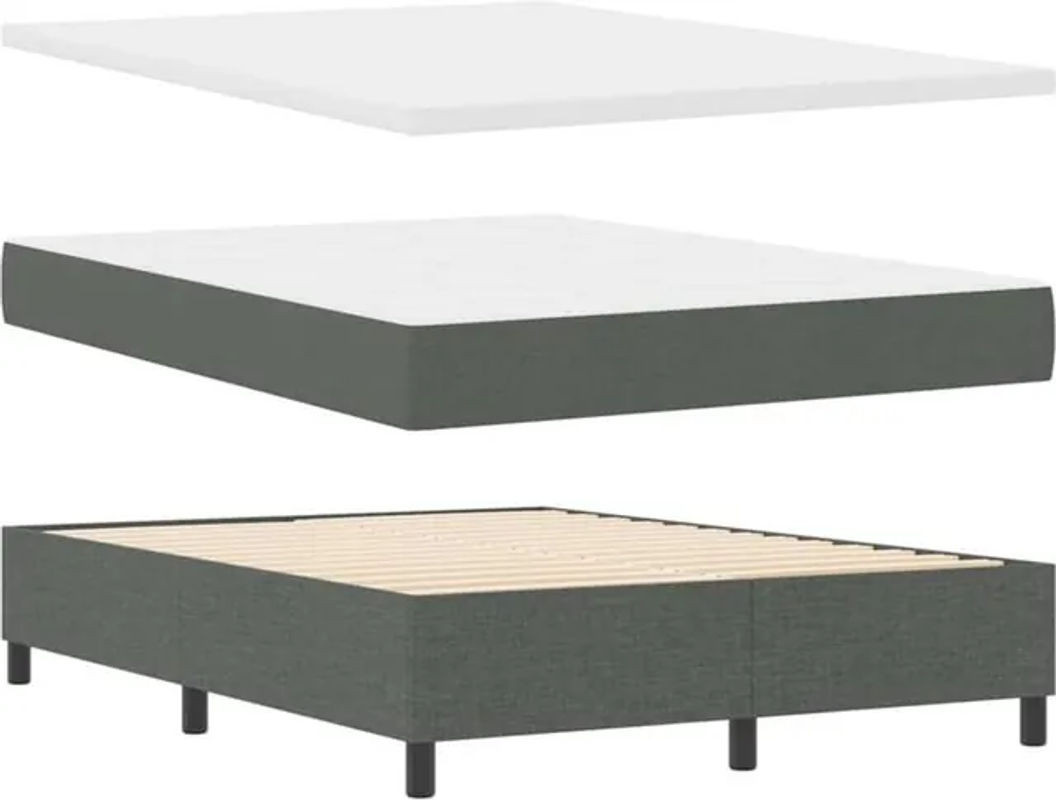 vidaXL Boxspringbett mit Matratze und Bank in Anthrazit Grau aus Stoff B/L: 140 x 190 cm - Bild 1