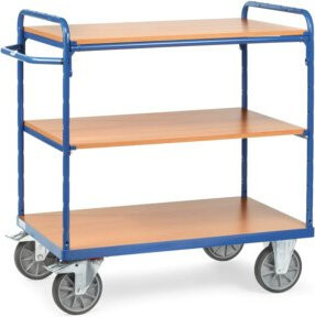 Fetra Etagenwagen 8102 in Blau mit 1 festem und 2 Einlegeböden, Tragkraft 600 kg, TPE-Reifen - Bild 1