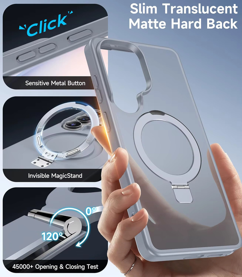 Samsung Galaxy S26 Ultra Hülle mit magnetischem unsichtbarem Ständer und MagSafe-Schutz, stoßfest, schlank, matt und transluzent, transparent oder orange - Bild 3