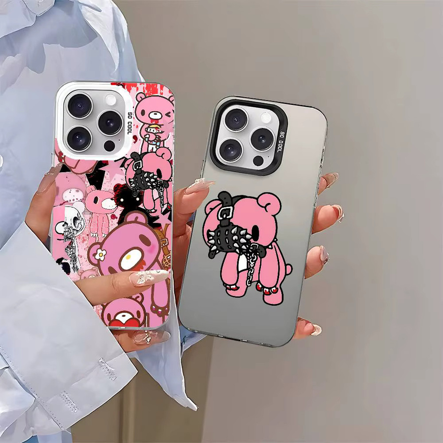 Mesuca Handyhülle mit Cartoon Gloomy Bear Design für iPhone 11 bis 17 Pro Max Plus, stoßfeste Rückseite, Farbe: Silber - Bild 2