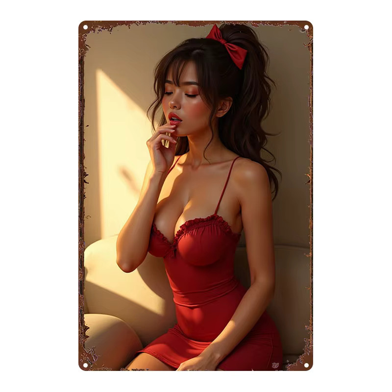 Vintage Metallschild Red Lace Corset von HELLOYOUNG in Rot als Retro-Blechplakat zur Wanddekoration, Breite: 20,32 cm, Höhe: 30,48 cm - Bild 2