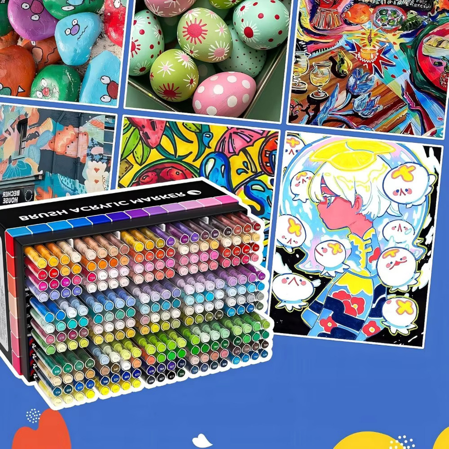 Acrylmarker-Set mit Pinselspitzen, 120 Stück wasserfeste Mehrzweck-Farbmarker in Multicolour für Hobby und Heimwerken - Bild 4