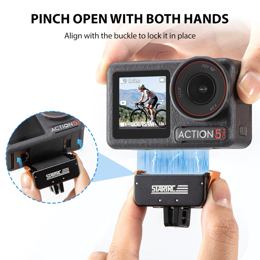 STARTRC Magnetischer Schnellverschluss Faltbarer Adapter-Halter für DJI Osmo Action 5 Pro in Schwarz mit 1/4 Zoll Schraubenloch Metallhalterung Erweiterung - Bild 4