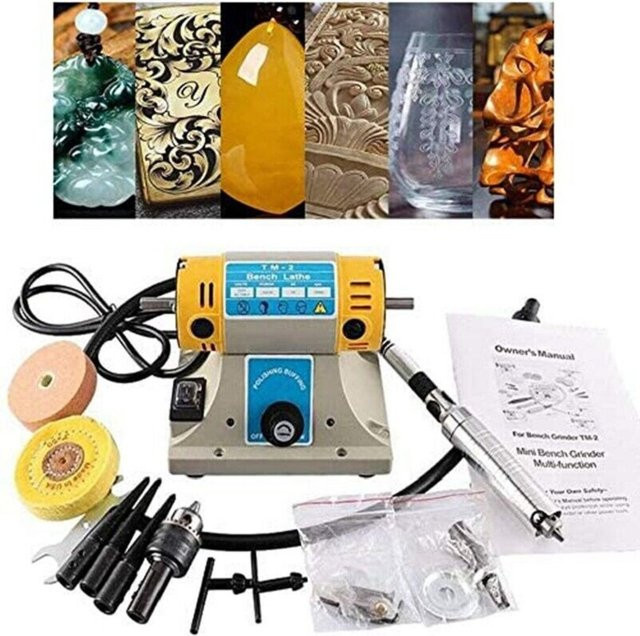 Polier- und Schleifmaschine für Stein, Holz, Jade und Schmuck, 350W, 220V, Gelb, Tischmodell - Bild 1