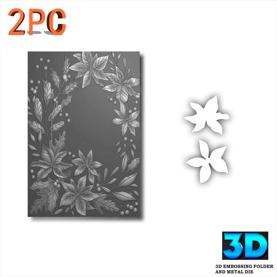 2-teiliges Set aus 3D-Reliefordnern und Schnittformen für das Rahmenhintergrunddesign Die Schienen von Weihnachtsstern aus Kunststoff - Bild 2