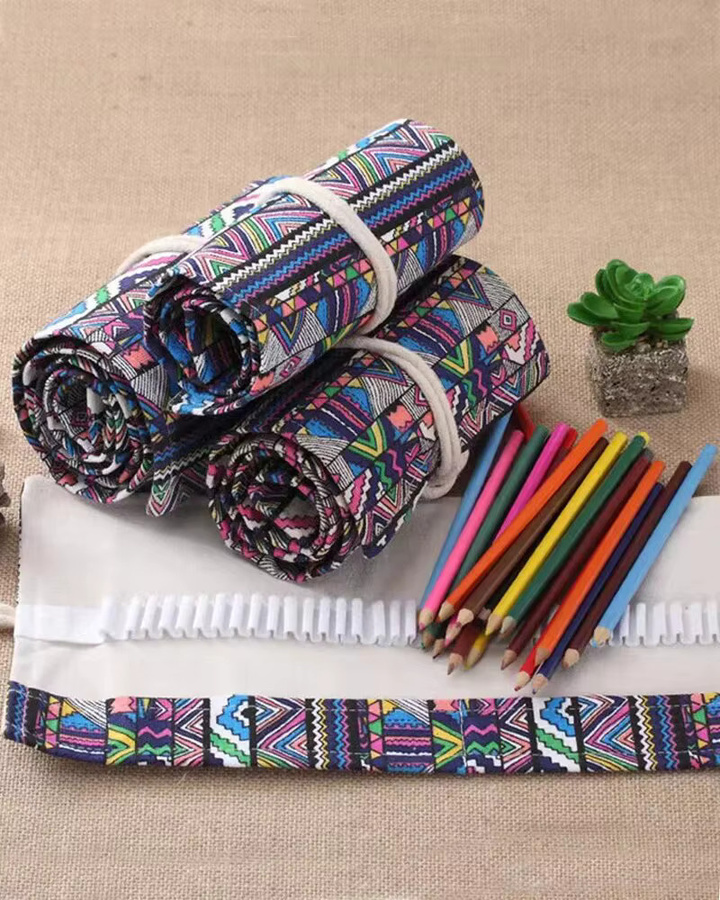 Rollbares 48-Loch-Federmäppchen aus Segeltuch in Multicolour für Schule und Studium - Bild 2