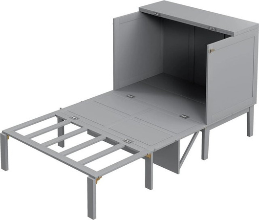 KOMHTOM Schrankbett Grau mit Lattenrost als vertikales Wandklappbett aus Holz und MDF, Breite: 90 cm, Tiefe: 200 cm
