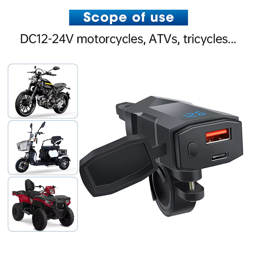 KEBIDUMEI 48W Motorrad-Handy-Ladegerät mit PD+QC3.0, wasserdichtes Lenker-Ladegerät mit USB-C und digitalem Voltmeter-Display in Schwarz - Bild 4