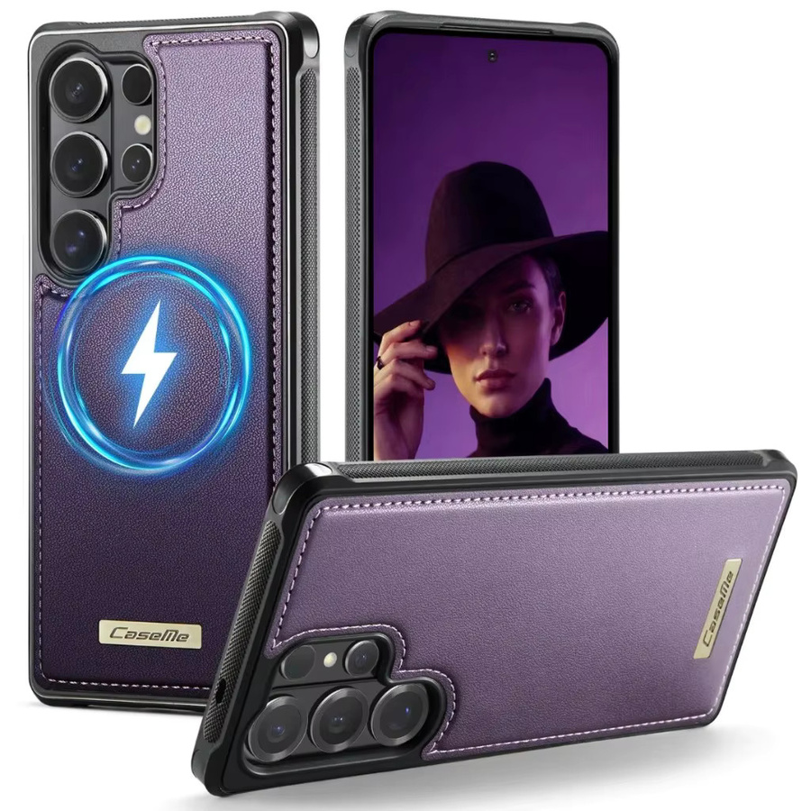 Magnetische Handyhülle in Vintage Leder-Textur für Samsung Galaxy S26 Ultra S25 Edge S24 S23 FE S22 Plus A57 A17 A36 A56 Cover in Braun oder Lila - Bild 3