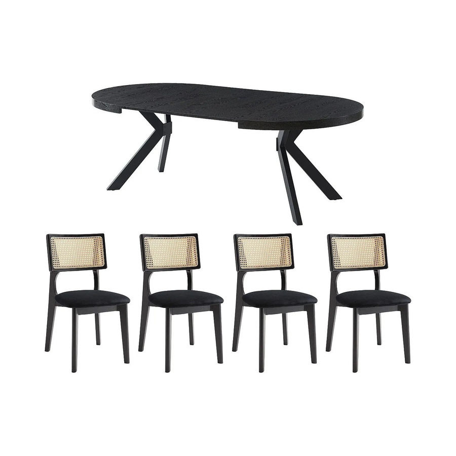Vente-unique Essgruppe Komoni in Schwarz mit Tisch und 5 Stühlen aus MDF und Samt, B/T/H: 220 x 170 x 120 cm - Bild 2