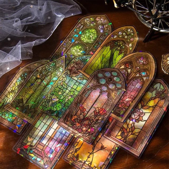 10er Paket Goldene Blumen Fenster Aufkleber mit floralem Art Nouveau Design für Scrapbooking und DIY Dekoration - Bild 1