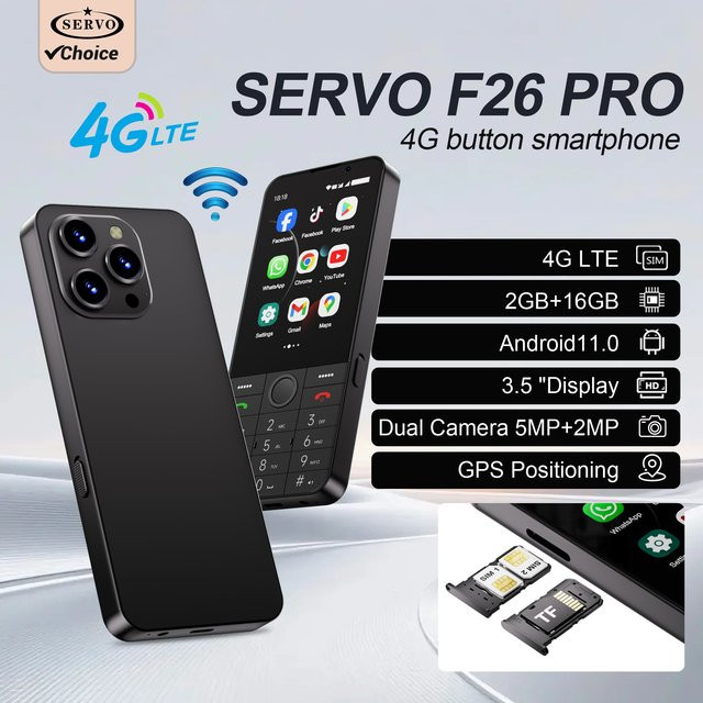 SERVO F26 PRO Android Smartphone mit 3,5 Zoll Display, 4G LTE, Dual-SIM, Wi-Fi und GPS in Schwarz - Bild 1