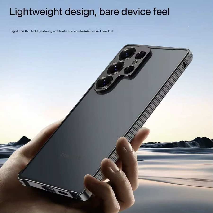 Stoßfeste Aluminium Metall Bumper Schutzhülle für Samsung Galaxy S25 Ultra Plus, S24, A56, A36 5G in Schwarz mit Objektivabdeckung und Wärmeableitung - Bild 3