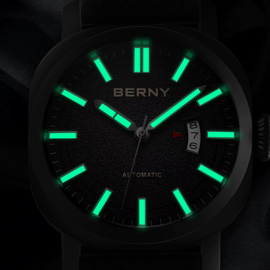 BERNY Armbanduhr Automatik, Edelstahl, Silikon, Schwarz, Herren - Bild 3
