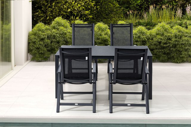 OUTFLEXX Garten-Essgruppe aus Alu und Spraystone mit 4 Klappstühlen, Anthrazit Matt, B: 160 cm, T: 95 cm, H: 74 cm - Bild 1