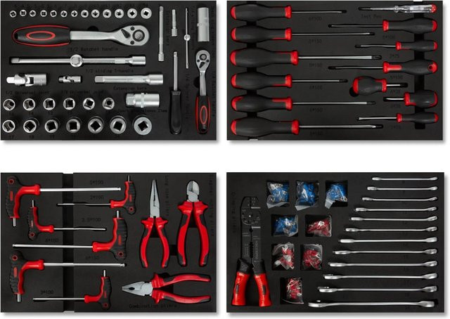 Eberth Multitool Werkzeug Set mit 81 Teilen für Werkzeugwagen in Rot und Schwarz inklusive Schraubendreher, Schlüssel, Steckschlüsseln, Zangen und Inbusschlüsseln - Bild 1