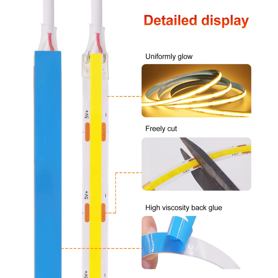 GAHADA COB LED-Streifenlicht mit USB-Anschluss, dimmbar, Warmweiß, 5V - Bild 4