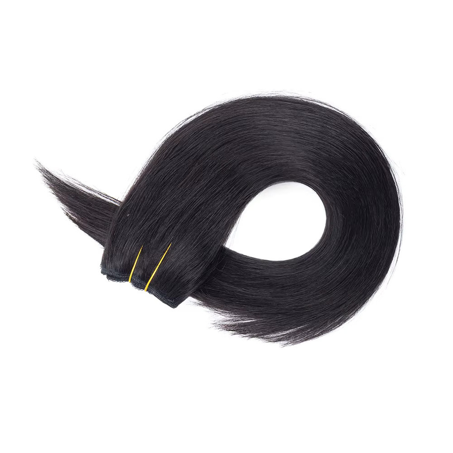 MRS HAIR Jet Black Fish Line Wire Haarverlängerungen, Clip-in-Echthaarverlängerungen, 4 Clips - Bild 4