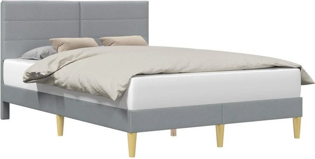 vidaXL Bettrahmen mit Kopfteil in Hellgrau aus Stoff, B/T: 140 x 190 cm - Bild 1