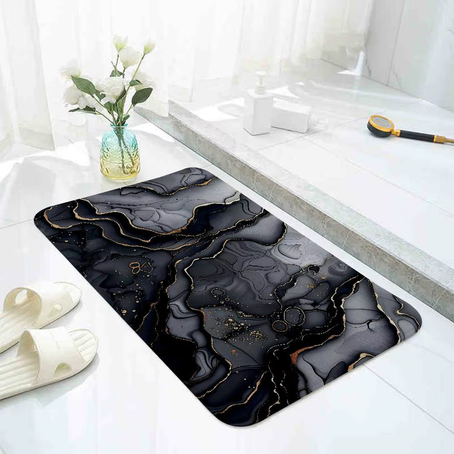 52TOYS Saugfähige Badezimmer Matte in Schwarz Gold Marmor Design, Rechteckig, B: 60 cm, T: 40 cm - Bild 4