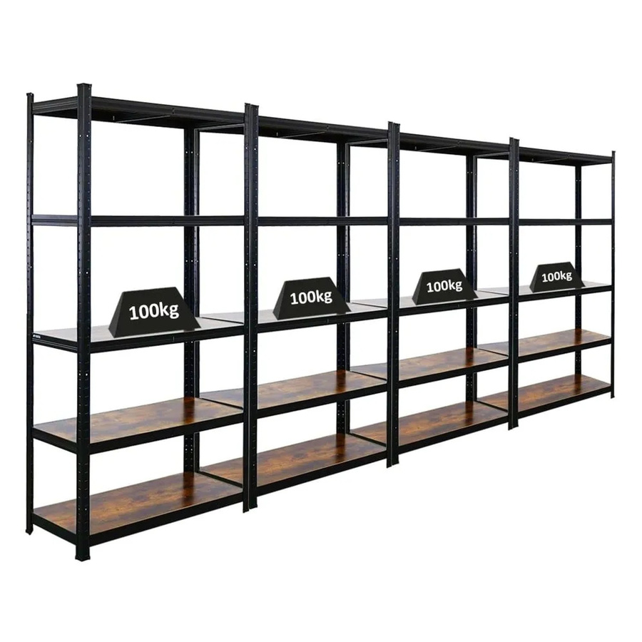 BERLINLODGE Ragnar Wohnregal Set 4er Pack, Farbe Vintagebraun und Schwarz, B/H/T: 90 x 180 x 40 cm, Metall Bücherregal für Wohnzimmer und Home Office - Bild 2