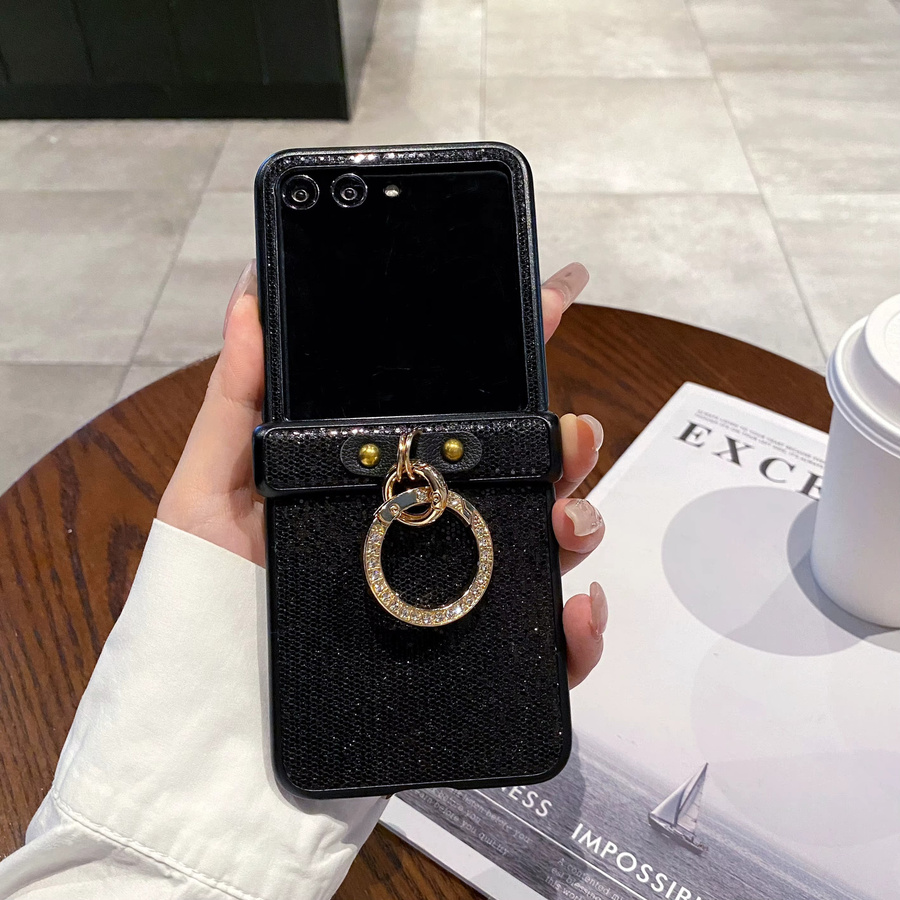 Glitzernde Sternenhimmel Handyhülle für Motorola Moto Razr 50 60 70 Ultra mit Diamant-Ringverschluss in Weiß - Bild 2