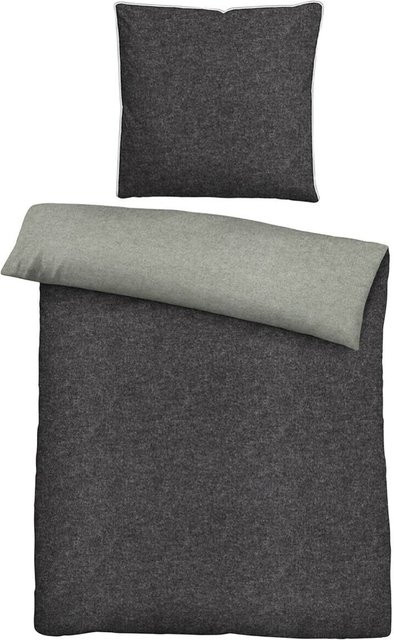 Biberna Bettwäsche aus Baumwolle Flanell in Grau, Set bestehend aus Bettbezug und Kopfkissen, B/H: 200 x 200 cm, Kissen: 80 x 80 cm - Bild 1