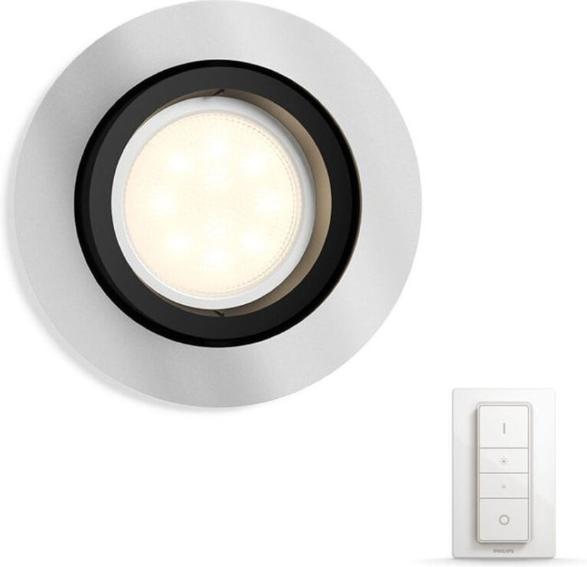 Philips Hue White Ambiance Milliskin Einbaustrahler Rund in Silber mit Dimmschalter und GU10 Fassung - Bild 1