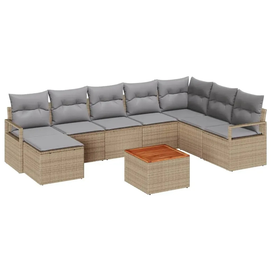 vidaXL Garten-Sofa-Set aus Polyrattan in Beige mit 9 Teilen und Kissen - Bild 2