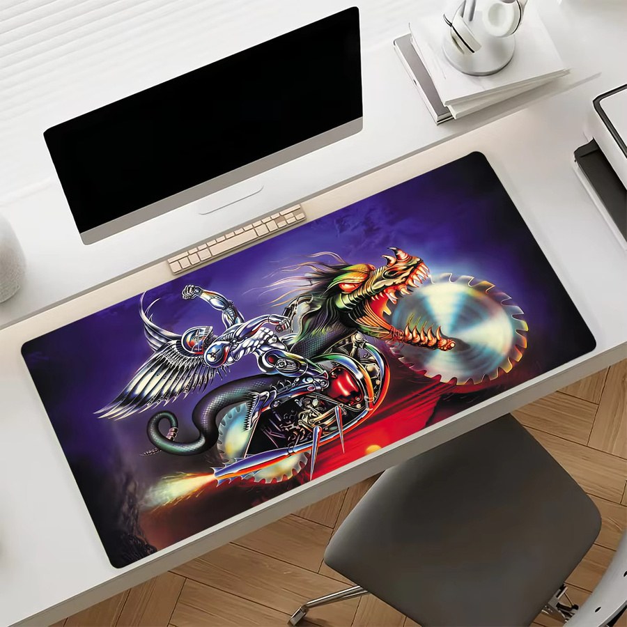 Rock Band J-Judas P-Priest Mauspad in Multicolour, große rutschfeste und wasserdichte Tastaturunterlage mit genähtem Rand für Gaming und Büro - Bild 4