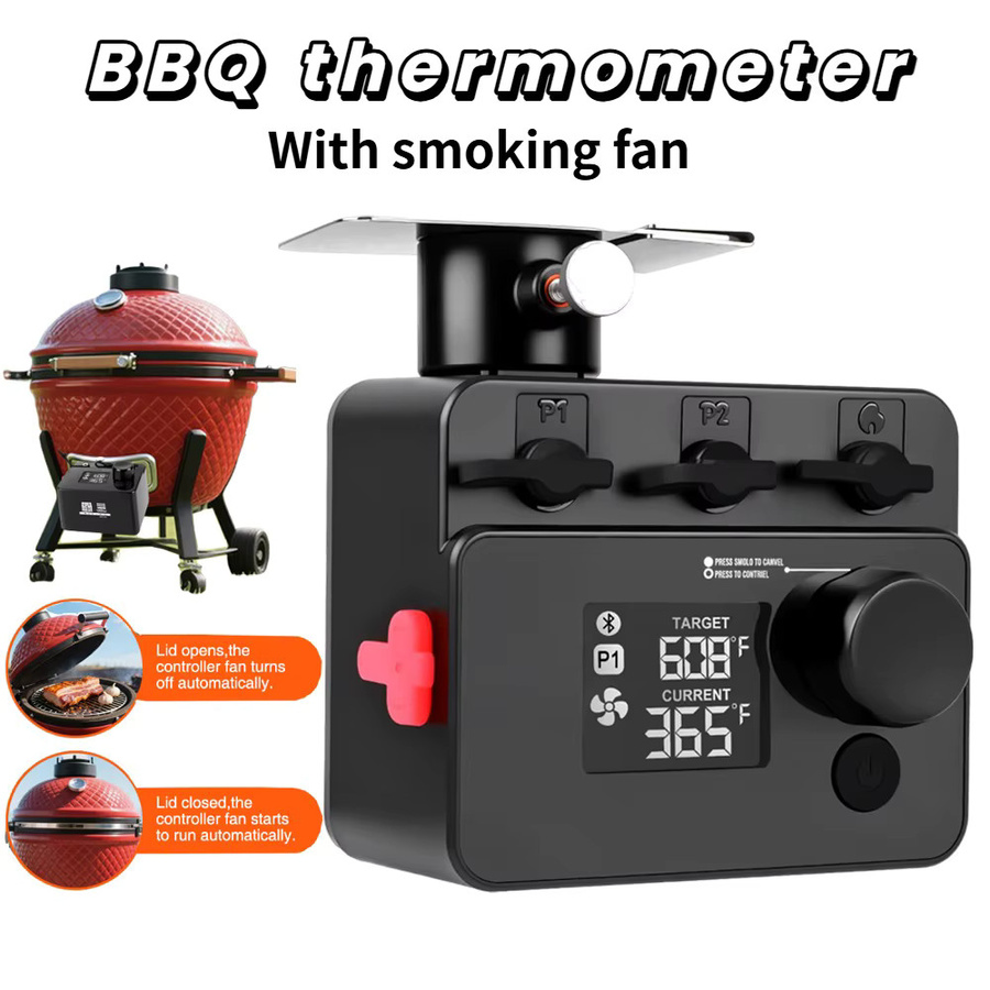 Xinsio Kabelloses Bluetooth Kamado-Ofen-Thermometer mit PID BBQ-Lüfter-Controller und digitaler Temperaturanzeige für Smoker und Rotisserie in Schwarz - Bild 7